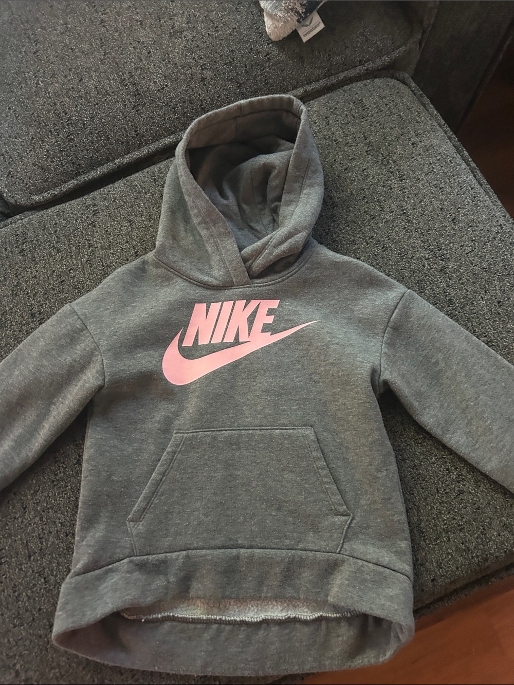 Nike Kids Gray Hoodie with Pink Swoosh Logo